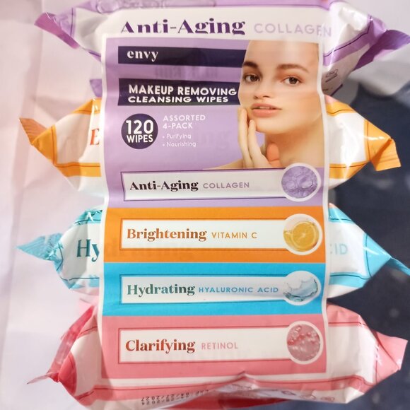 Envy Anti-Aging Makeup Remover Wipes 4 Pack Skincare Cleansing Towelettes NEW - Picture 1 of 7